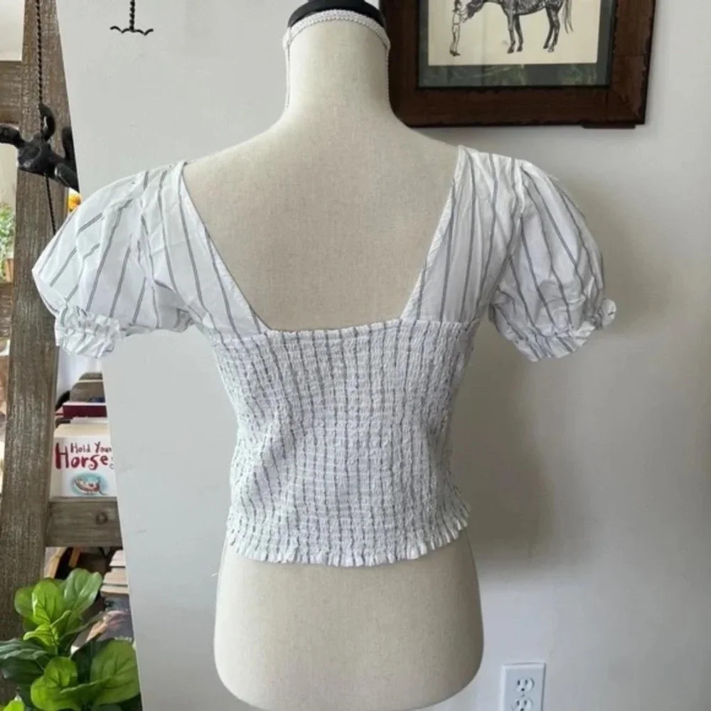 FREE PEOPLE M Striped Fitted Puff Sleeve Top - Picture 2 of 4